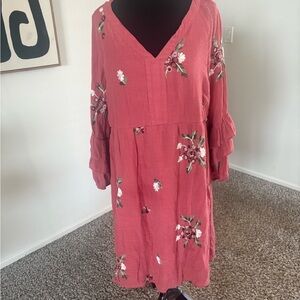 Anthropologie Fig and Flower Pink Floral Long Sleeve Dress